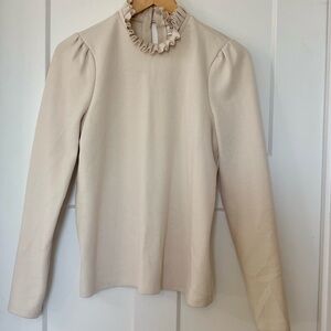 Elegant ✨Cream/Ivory Ruffle Neck puff sleeve blouse